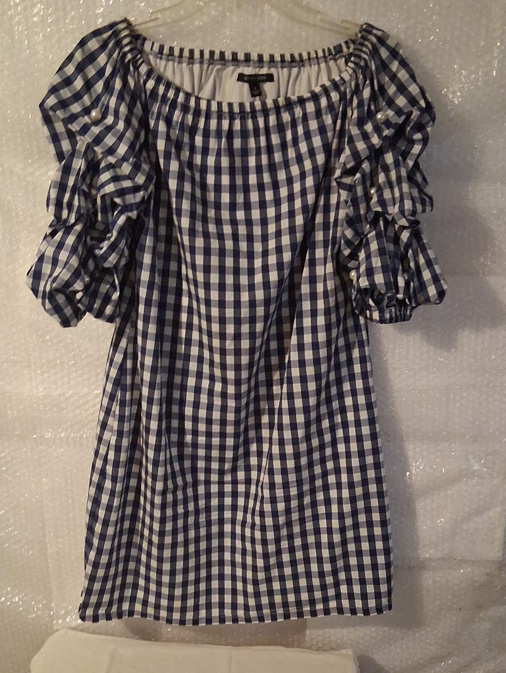 Sam and Jess Size Small Blue and White off the shoulder shift dress